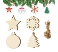 40pcs DIY Christmas Wooden Ornaments for Christmas Tree Decorations, 4 Styles Unfinished Paintable Wooden Baubles, Natural Wood Slices for Crafts Centerpieces