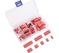 40Pcs Double Row Dip Switch Assorted Kit 1 2 3 4 6 8 10 12 Pin 2.54mm Slide Type Red Toggle Switch PCB On-Off Switch for Circuit Breadboards and Arduino