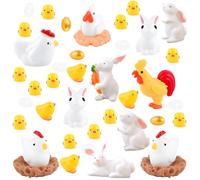 40Pcs Easter Animal Figurines, Small Resin Easter Decorations, Rabbit Cock Hen Egg Chicken Nest Ornaments, Bunny Eggs Figurines for DIY Miniature Dollhouse Egg Fillers Party Gatherings