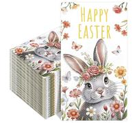 40Pcs Easter Napkins Happy Easter Bunny Paper Serviettes Napkins Disposable Cocktail Napkin Spring Paper Napkin for Table Decorations Holiday Party Family Dinner Picnics Supplies 20x11cm