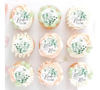 40Pcs Edible Greenary Bride to Be Cupcake Toppers Mr Mrs Cupcake Picks
