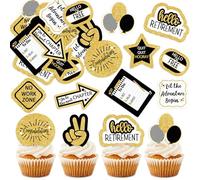 40PCS Edible Happy Retirement Cupcake Toppers New Journey Begins No Work Zone Adventure Begins Cupcake Picks Retirement Theme Farewell Birthday Party Cake Decorations Supplies pink (gold 2)