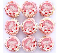 40PCS Edible Pink Happy Valentines Day Cupcake Toppers Picks Love You be Mine You Make My Heart Smile XoXo for Cake Decorations Valentine's Wedding Party Supplies Lips
