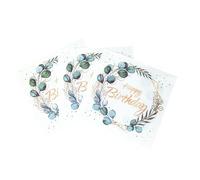 40Pcs Eucalyptus Green Leaves Happy Birthday Napkin disposable,Cocktail Napkins Disposable for Men Women Birthday Table Decorations 6.5"