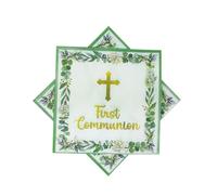 40Pcs First Holy Communion Mi Bautizo Napkins God Bless Baptism Napkins Cross Religious Paper Serviettes for Newborn Baby Shower Spring Party Christening Religious Party Decos 6.5"(Green)
