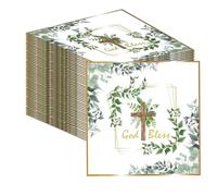 40PCS First Holy Communion Napkins, God Bless Napkins, Eucalyptus Leaves Cross Luncheon Napkin, First Communion Decorations (33x33cm)