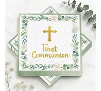 40PCS First Holy Communion Napkins Gold Cross Baptism Napkins Cross God Bless Serviettes Party Tableware Decoration for Christening Celebration Baby Shower
