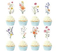 40PCS Flower Cake Topper Set, Unique Flower Cake Toppers, Beautiful Cupcake Toppers, Garden Flower Cake Decorations for Birthday Wedding Party Home (5 of each)