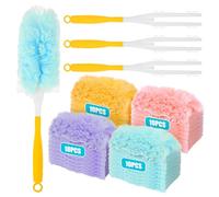 40Pcs Fluffy Duster Refills,Disposable Dust Magnet Refills with 4Pcs Handle,Electrostatic Dusters Refill Head,360° Multi-Surface Dusting Kit for Home Office Furniture Blinds Car Cleaning