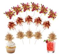 40Pcs Foil Firework Cupcake Toppers Sparkle Tinsel Cake Toppers Tinsel Drink Cake Decoration Cocktail Picks for Birthday Wedding Graduation Party Supplies Gold Silver
