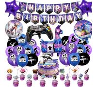40pcs Fortnit Birthday Decorations Balloons, Gaming Party Decorations-6 Foil Ballon 13 Cake Topper Cake Decorations, 20 Latex balloons, 1 Paper Birthday Banner, Vedio Game Fun Balloons for Kids Fans