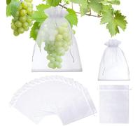 40Pcs Fruit Protection Bags 8x12 inch, White Fruit Net Bags, Small Mesh Netting Cover with Drawstring Protectors Pest Barrier for Mangoes Tomatoes Trees Veggies Garden