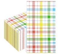 40Pcs Gingham Paper Napkins Spring Napkins 20x11cm Colorful Gingham Napkin Plaid Serviettes Easter Decorations for Table Checkered Napkin for Tea Partie Picnics Family Dinner Birthday Wedding Party