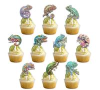 40Pcs Glitter Reptile Tropical Lizard Dessert Cupcake Topper Jungle Animals Wildlife Chameleon Theme Decoration Happy Birthday Party Decor Picks for Girl Boy Favour Supplies Set