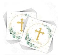40Pcs God Bless Flower Napkins Baptism Paper Napkins - Floral Disposable Napkin First Holy Communion Party Decors for Baptism Religious Disposable First Communion