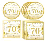 40PCS Gold 70th Birthday Party Decorations - Tableware Set with Plates & Napkins for 70 Year Old Birthday or Wedding Anniversary Celebration