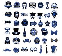 40pcs Graduation Photo Booth Props, Bachelor's Hat Trophy Picture Props Pose Sign with Long Sticks for Class of 2025 Backdrop Picks Graduation Party Decorations Grad Photography Supplies (Blue, Black)