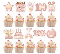 40PCS Happy 100th Birthday Cupcake Toppers One Hundred Hello 100 Vintage 1926 Cupcake Picks Straight Outta 1926 Cheers to 100 Years Cake Decorations for 100th Birthday Party Supplies Rosegold