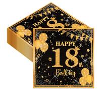 40Pcs Happy 18th Birthday Party Napkins, Disposable Black Gold Paper Serviettes for Men Women, 33x33cm/13x13in Tissues for Legal Age Birthday Party Decorations