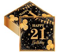 40Pcs Happy 21st Birthday Party Napkins, Disposable Black Gold Paper Serviettes for Men Women, 33x33cm/13x13in Tissues for Coming of Age Birthday Bash Decorations