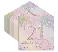 40Pcs Happy 21st Birthday Party Napkins for Girls Women, 33x33cm Sparkling Diamond Rainbow Paper Serviettes, Disposable Sparkling Tissues for Coming of Age 21st Birthday Bash Decorations