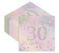 40Pcs Happy 30th Birthday Party Napkins for Women, 33x33cm Sparkling Diamond Rainbow Paper Serviettes, Disposable Sparkling Tissues for Big 3-0 Birthday Party Decorations