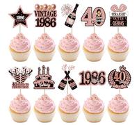 40PCS Happy 40th Birthday Cupcake Toppers Fourty Hello 40 Vintage 1986 Cupcake Picks Straight Outta 1986 Cheers to 40 Years Cake Decorations for Men Women 40th Birthday Party Supplies Black Rosegold