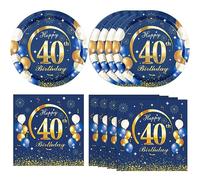 40PCS Happy 40th Birthday Decorations Navy Blue and Gold Theme Party for 40 Years Old Party Decorations Include Plates Napkins For Men Boys Girls Women