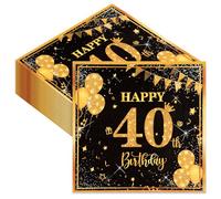 40Pcs Happy 40th Birthday Party Napkins, Disposable Black Gold Paper Serviettes for Men Women, 33x33cm/13x13in Tissues for Big 4-0 Birthday Party Decorations