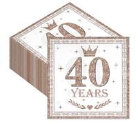 40Pcs Happy 40th Birthday Party Napkins, Disposable Rose Gold Paper Serviettes for Men Women, 33x33cm/13x13in Tissues for Big 4-0 Birthday Party Decorations