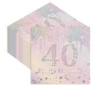 40Pcs Happy 40th Birthday Party Napkins for Women, 33x33cm Sparkling Diamond Rainbow Paper Serviettes, Disposable Sparkling Tissues for Big 4-0 Birthday Party Decorations