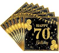 40Pcs Happy 60th Birthday Party Napkins, Disposable Black Gold Paper Serviettes for Men Women, 33x33cm/13x13in Tissues for Big 6-0 Birthday Party Decorations