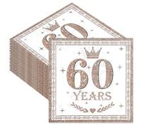 40Pcs Happy 60th Birthday Party Napkins, Disposable Rose Gold Paper Serviettes for Men Women, 33x33cm/13x13in Tissues for Big 6-0 Birthday Party Decorations