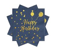 40PCS Happy Birthday Blue and Gold Birthday Napkins, 33 x 33 cm Paper Party Napkins, for Boys and Girls, Birthday Party Decoration