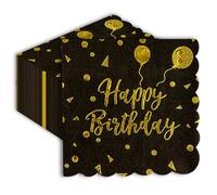 40Pcs Happy Birthday Napkins,Black and Gold Dinner Cocktail Scalloped Napkins for Adults Kids Birthday Party Supplies Decorations-33x33cm