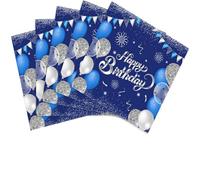 40PCS Happy Birthday Napkins Blue and Silver Theme Disposable Paper Napkins for Dinner Picnic Cocktail Birthday Party Supplies Decorations for Man Woman