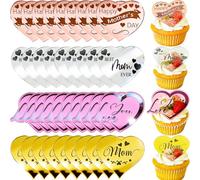 40PCS Happy Mothers Day Cake Toppers, Mirror Acrylic Happy Mother‘s Day Cupcake Toppers 4 Multi-shape & 4 Color Heart Cake Topper Cupcake Picks for Mothers Day Party Birthday Cake Decorations Gifts