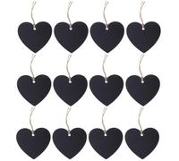 40pcs Heart Shaped Wooden Tags, Blank Dark Surface Labels | Pre-punched Hole with Rope, Simple Double-sided Design, for Thank You Cards and Word Cards