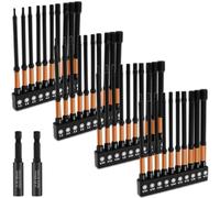 40PCS Impact Hex-Shank Drill Bits & 2 Extension Sockets, 4" Long Allen Wrench Hex-Bit Set Magnetic, Metric&SAE, S2 Steel 1/4" Hex Head with Storage Box