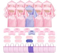 40Pcs Kids Satin Robes, Girls Spa Party Supplies Set Kids Bathrobe Girls Satin Robe Slumber Birthday Party Bathrobes with Headbands, Eye Masks, Tote Bags