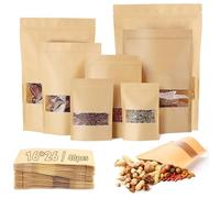 40PCS Kraft Paper Bags with Window 16X26cm - Sealable Ziplock Pouches, Waterproof Resealable Bags for Nut, Coffee Beans, Tea Leaves, Spices Food Storage
