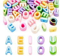 40Pcs Large Vowel Letter Beads, Iridescent Big Alphabet Beads, Acrylic Letter Slide Bead with Big Hole for Keychains Necklaces Bracelet Shoelace DIY Art Crafts
