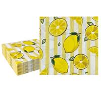40Pcs Lemon Paper Napkins Summer Party Disposable Luncheon Napkins Orange Lemons Citrus Fruit Hand Towels for Wedding Birthday Bridal Baby Shower Party Supplies 6.5"(Yellow)
