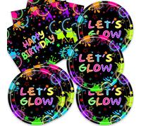 40Pcs Let's Glow Neon Birthday Party Decorations Art Paint Glow in the Dark Neon Plates and Napkins Party Supplies Set for 20 Guests