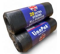40pcs Lianpak Heavy Duty Extra Strong, Drawstring, 120L All-Purpose Large Refuse Sacks, Bin Bags, Bin Liners, Recycled, Tear Resistant, Every Day, Household, Kitchen, Commercial,20 Bags/Roll, 2 Rolls