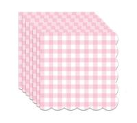 40PCS Light Pink Gingham Scalloped Napkins - Disposable Cocktail Paper Napkins with Elegant Pastel Checkered Design for Wedding, Birthday, Baby Shower, Dinner & Party Table Decorations