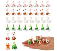 40pcs Mini Resin Goose, Cute Tiny Christmas Goose with 4 Style Mini Resin Animal Figurines Miniature Dollhouse Garden Decor for Home Holiday Party