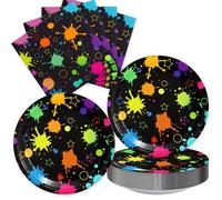 40pcs Neon Birthday Party Decorations Colorful Graffiti Party Supplies Neon Glow Plates and Napkins for Kids Birthday Baby Shower Party,Suitable for 20 Guests