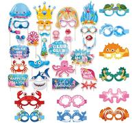 40pcs Ocean Party Funny Photo Props,Under The Sea Party Decorations,Incuding 10pcs Animal Glasses and 30pcs Beach Photo Booth Props for Sea Themed Birthday Parties