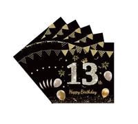 40PCS Official Youth 13th Birthday Napkins Black and Gold 13th Birthday Celebration Party Decoration Napkins Birthday Table Decoration for Boys and Girls Party Supplies
